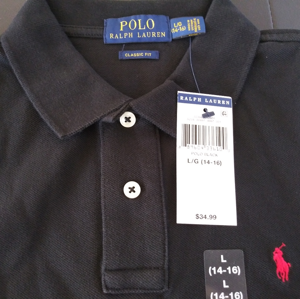 NWT POLO RALPH LAUREN BLACK Boys SS LG 14-16 34.99